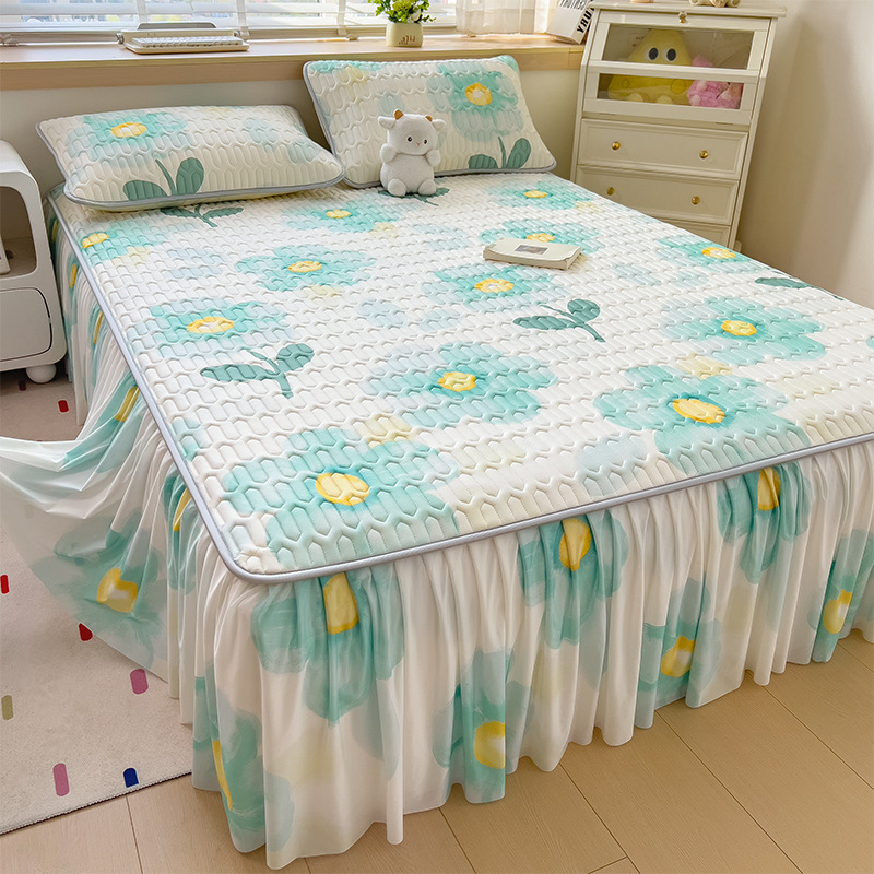 Trys dalių patalynės komplektas iš dirbtinio latekso, pastoralinio stiliaus, ice silk paklodės vasarai, skalbti mašinoje