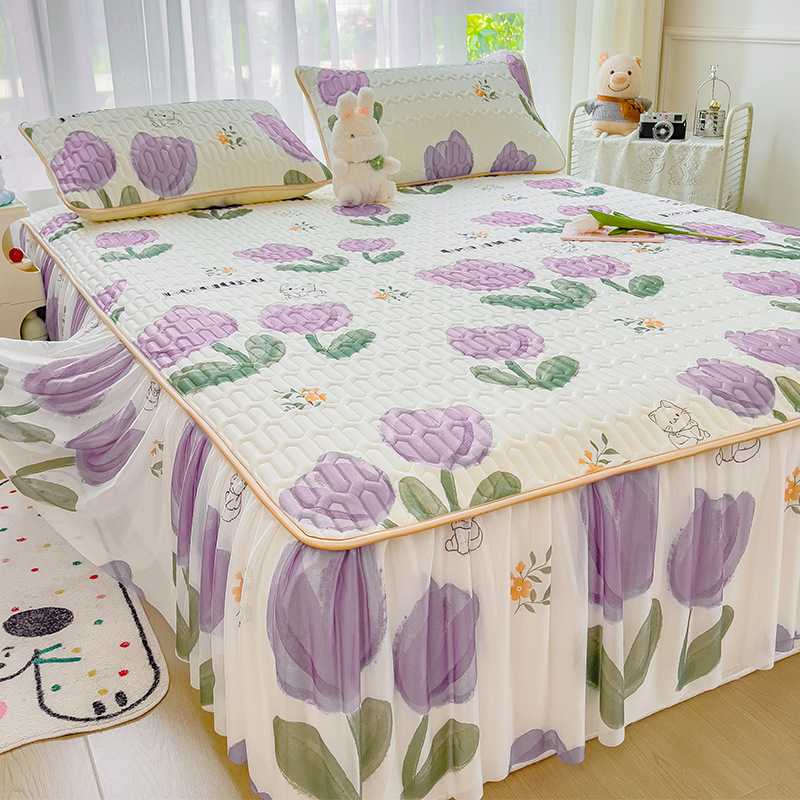 Trys dalių patalynės komplektas iš dirbtinio latekso, pastoralinio stiliaus, ice silk paklodės vasarai, skalbti mašinoje