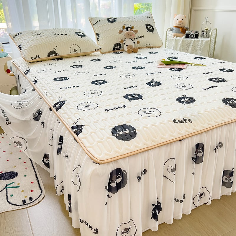 Trys dalių patalynės komplektas iš dirbtinio latekso, pastoralinio stiliaus, ice silk paklodės vasarai, skalbti mašinoje