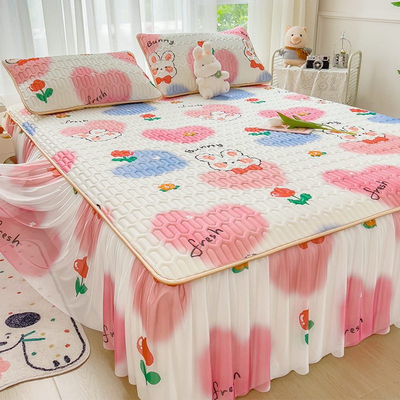 Trys dalių patalynės komplektas iš dirbtinio latekso, pastoralinio stiliaus, ice silk paklodės vasarai, skalbti mašinoje