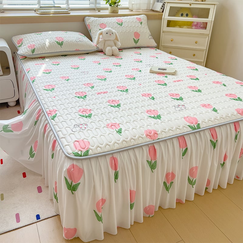 Trys dalių patalynės komplektas iš dirbtinio latekso, pastoralinio stiliaus, ice silk paklodės vasarai, skalbti mašinoje