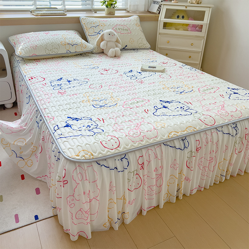 Trys dalių patalynės komplektas iš dirbtinio latekso, pastoralinio stiliaus, ice silk paklodės vasarai, skalbti mašinoje