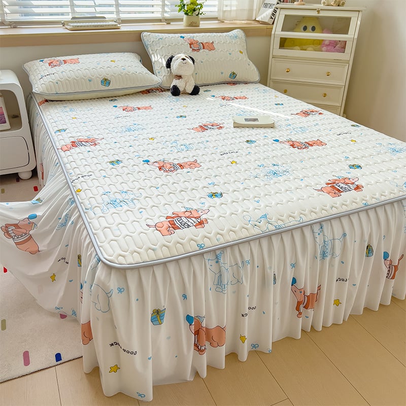 Trys dalių patalynės komplektas iš dirbtinio latekso, pastoralinio stiliaus, ice silk paklodės vasarai, skalbti mašinoje