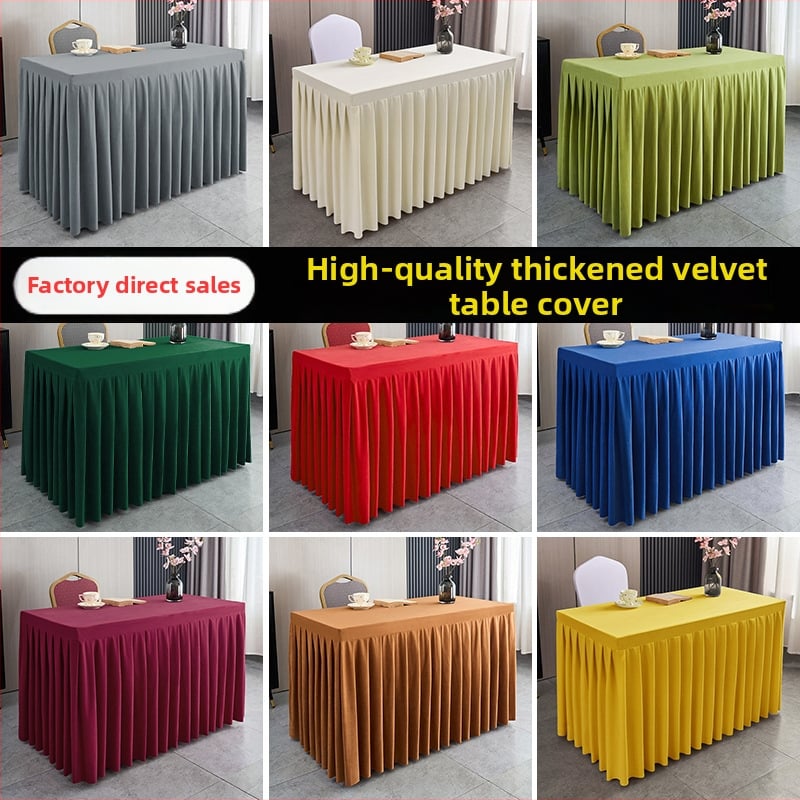 Konferencijų salės stalo sijonas iš olandiško veliūro, stačiakampio formos, viešbučio stilius