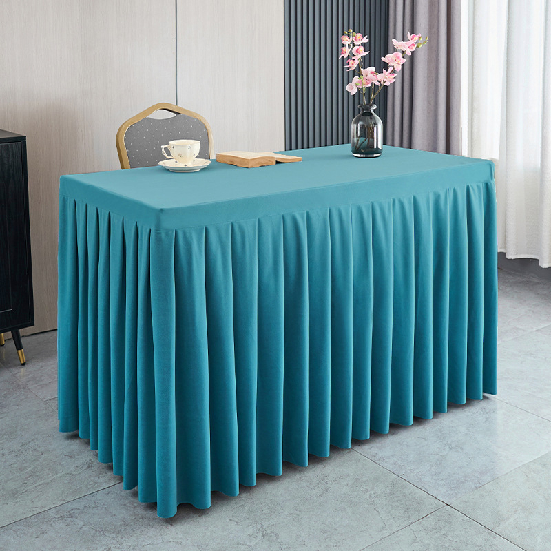 Φούστα τραπεζιού για αίθουσα συνεδριάσεων από ολλανδικό βελούδο, ορθογώνιο σχήμα, ξενοδοχειακό στυλ