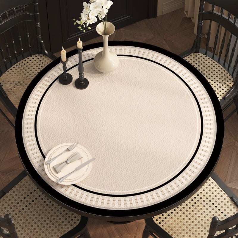 Кожена кръгла покривка за маса, неокласически стил, водоустойчива и маслоустойчива, шарки: ивици, карета и геометрични фигури