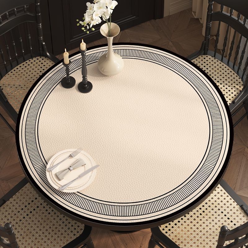 Кожена кръгла покривка за маса, неокласически стил, водоустойчива и маслоустойчива, шарки: ивици, карета и геометрични фигури