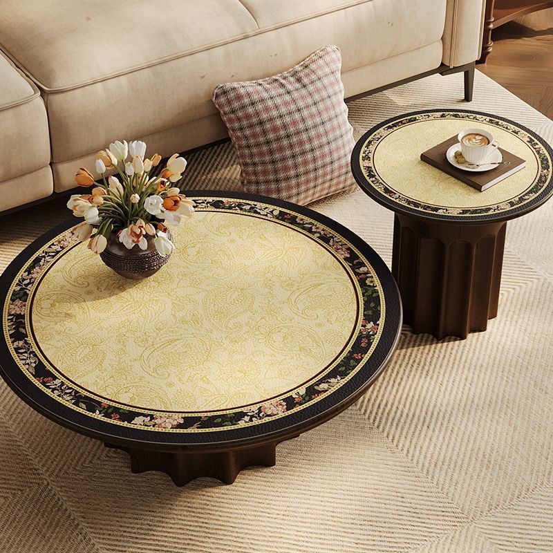 Кожена кръгла покривка за маса, неокласически стил, водоустойчива и маслоустойчива, шарки: ивици, карета и геометрични фигури