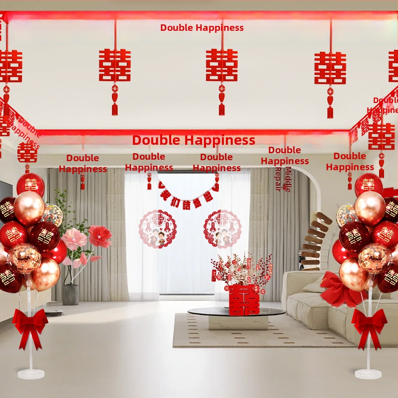 Svadobný dekoračný set do obývačky so girlandou s znakom Xi a závesom na strop (netkaná textília, stužka)