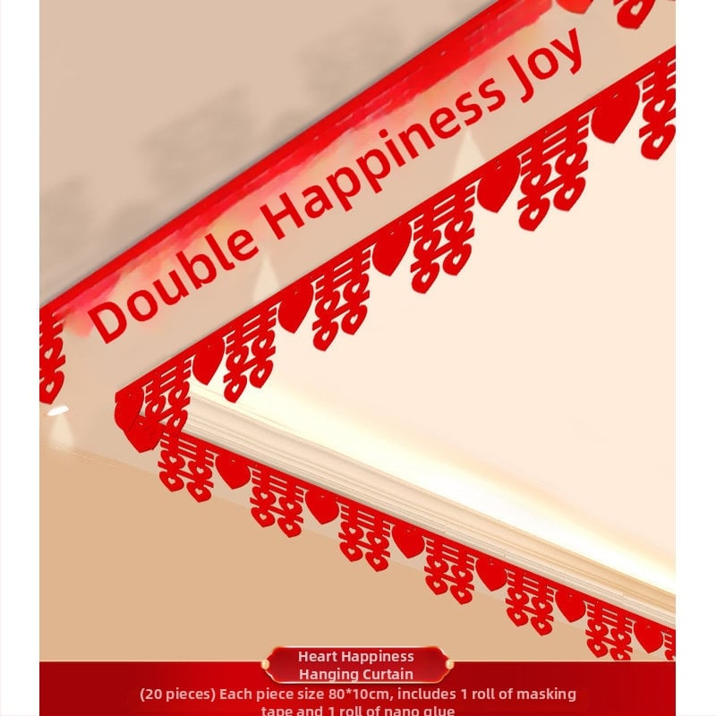 Vestuvinis kambario dekoracijų rinkinys su Xi simbolio girlianda ir lubų užuolaidomis (nepluoštas audinys, juosta)