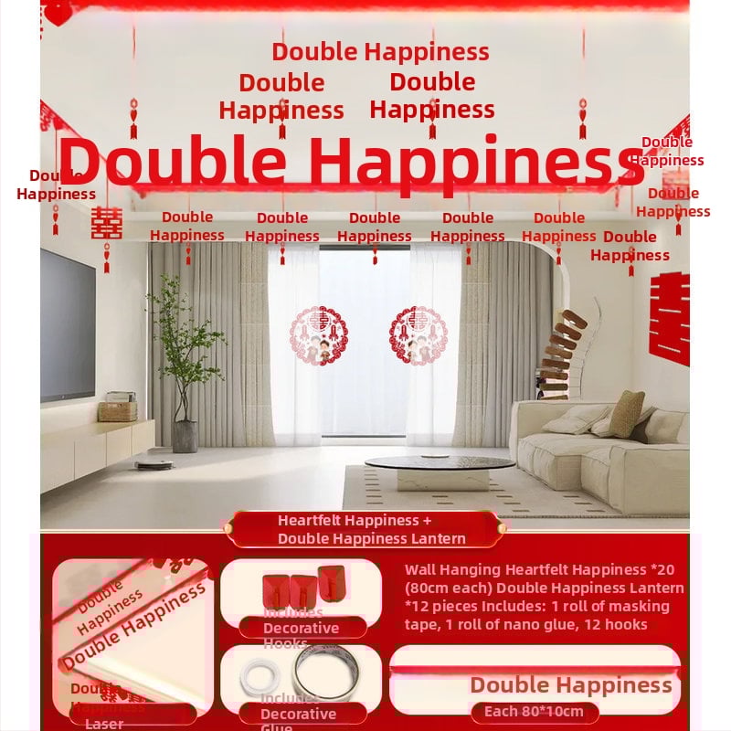 Vestuvinis kambario dekoracijų rinkinys su Xi simbolio girlianda ir lubų užuolaidomis (nepluoštas audinys, juosta)