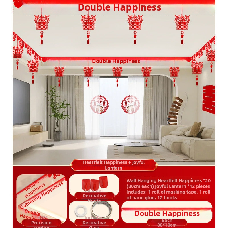 Vestuvinis kambario dekoracijų rinkinys su Xi simbolio girlianda ir lubų užuolaidomis (nepluoštas audinys, juosta)