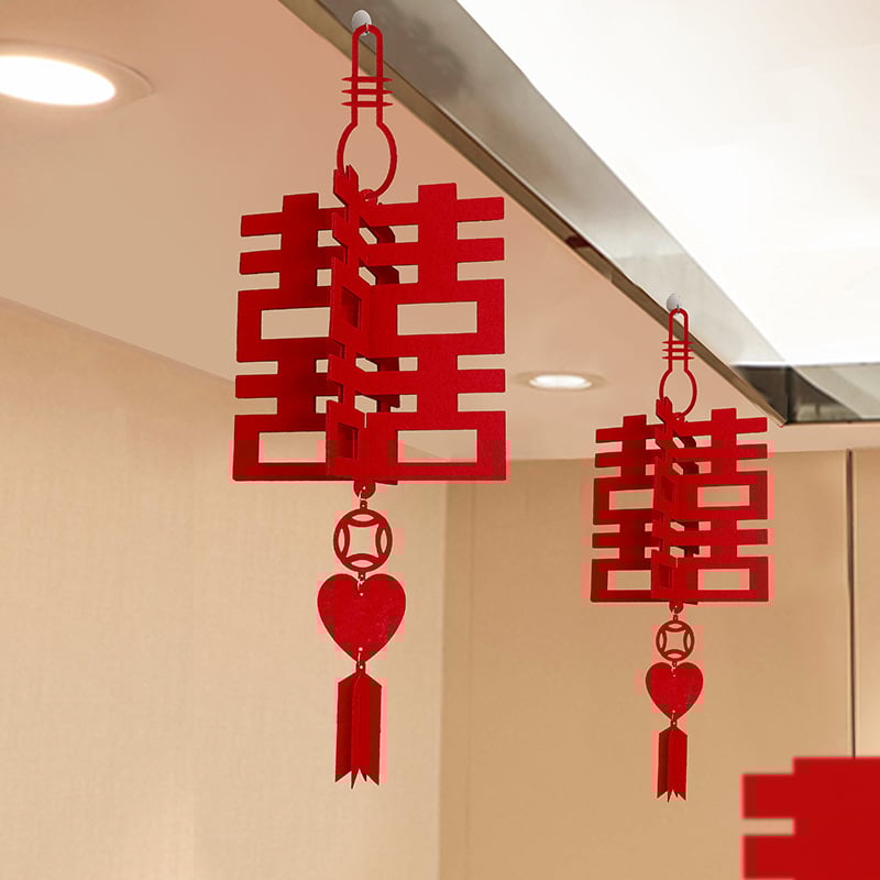 Vestuvinis kambario dekoracijų rinkinys su Xi simbolio girlianda ir lubų užuolaidomis (nepluoštas audinys, juosta)