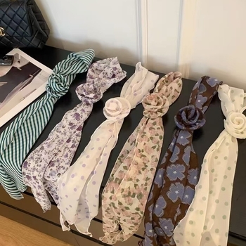 Set dodataka za kosu: odvojiva ukosnica s cvijetom ruže, šifon marama i traka za kosu; ljeto, obična pletena tkanina (plain weave), Jacquard, poliester