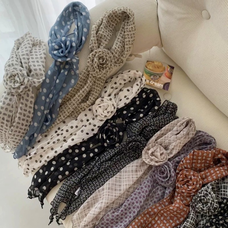 Set dodataka za kosu: odvojiva ukosnica s cvijetom ruže, šifon marama i traka za kosu; ljeto, obična pletena tkanina (plain weave), Jacquard, poliester