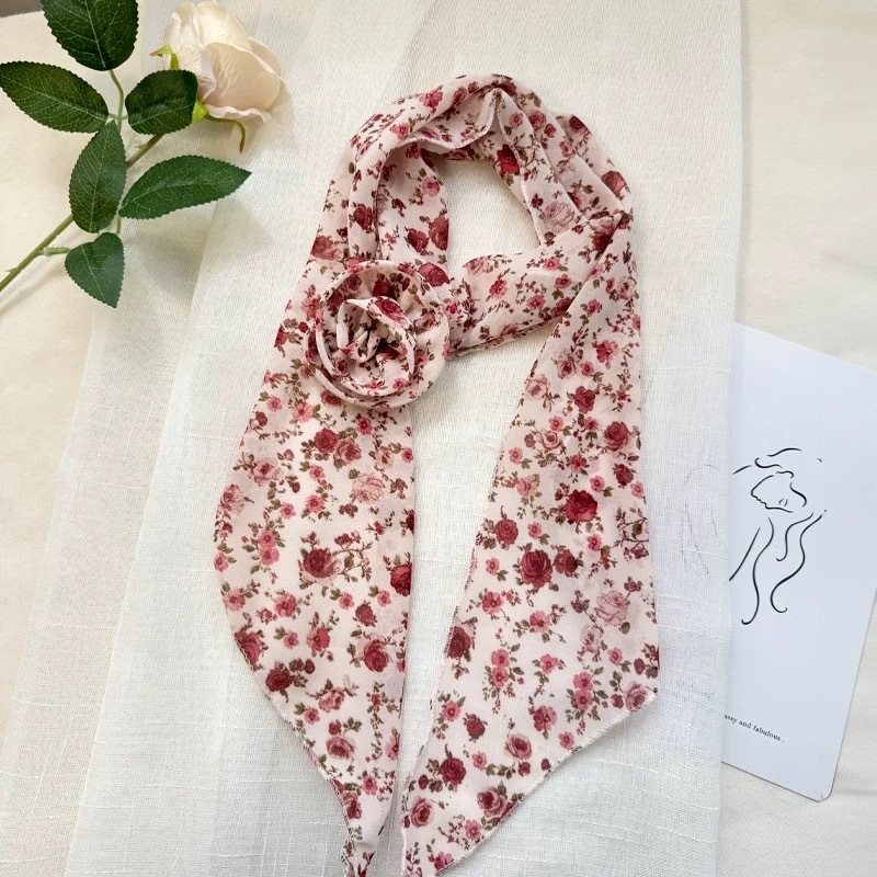 Set dodataka za kosu: odvojiva ukosnica s cvijetom ruže, šifon marama i traka za kosu; ljeto, obična pletena tkanina (plain weave), Jacquard, poliester