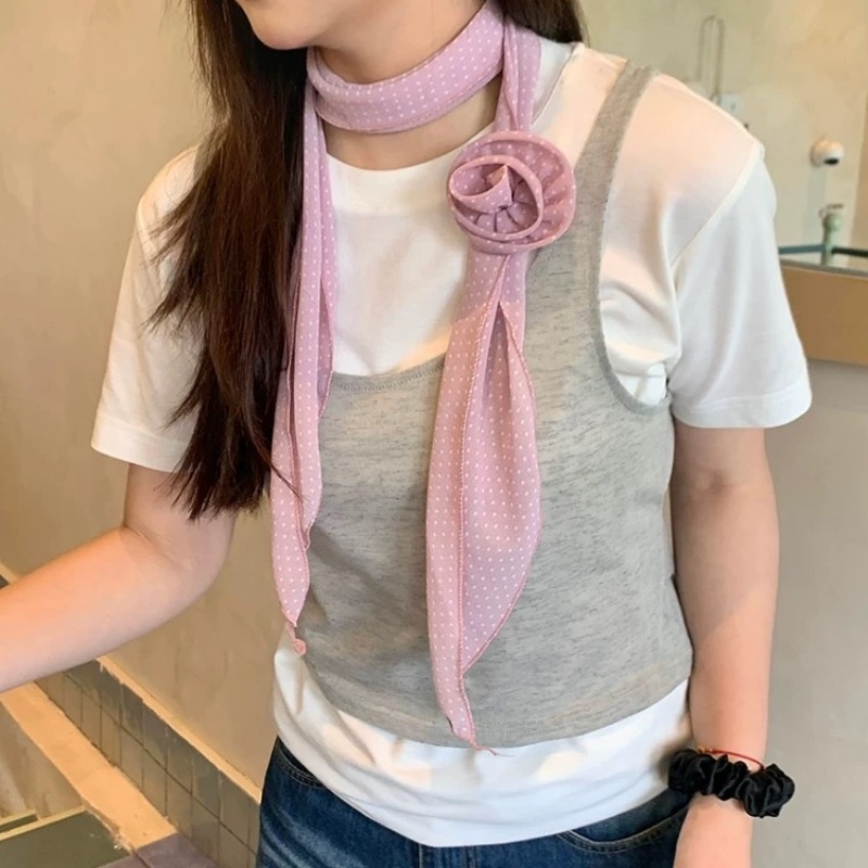 Set dodataka za kosu: odvojiva ukosnica s cvijetom ruže, šifon marama i traka za kosu; ljeto, obična pletena tkanina (plain weave), Jacquard, poliester