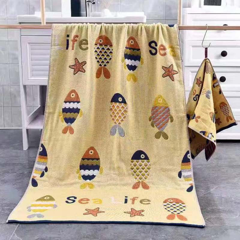 Pamuk gazasta ručnik za kupanje, četiri sloja, Jacquard, 100% pamuk, 32S pređa, težina 300–400 g