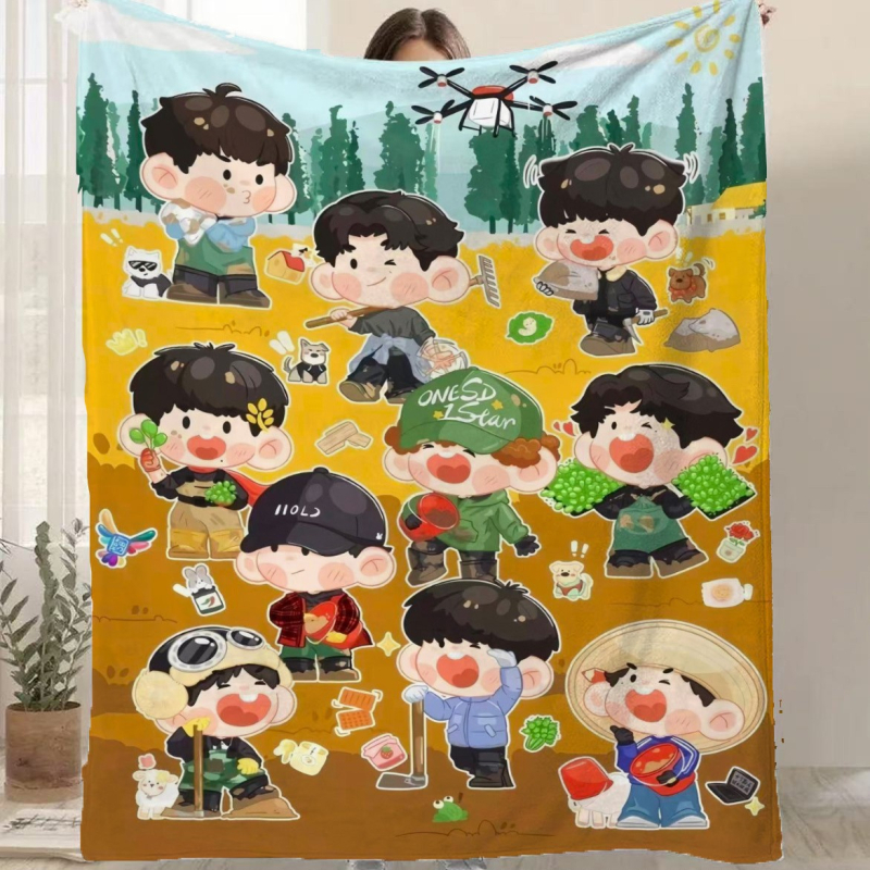 Фланелено одеяло с карикатурен принт, полиестер, 300–500 г, за всички сезони, персонализируемо