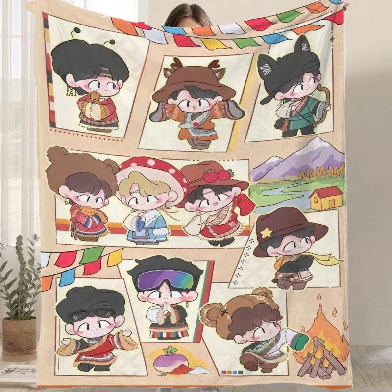 Фланелено одеяло с карикатурен принт, полиестер, 300–500 г, за всички сезони, персонализируемо