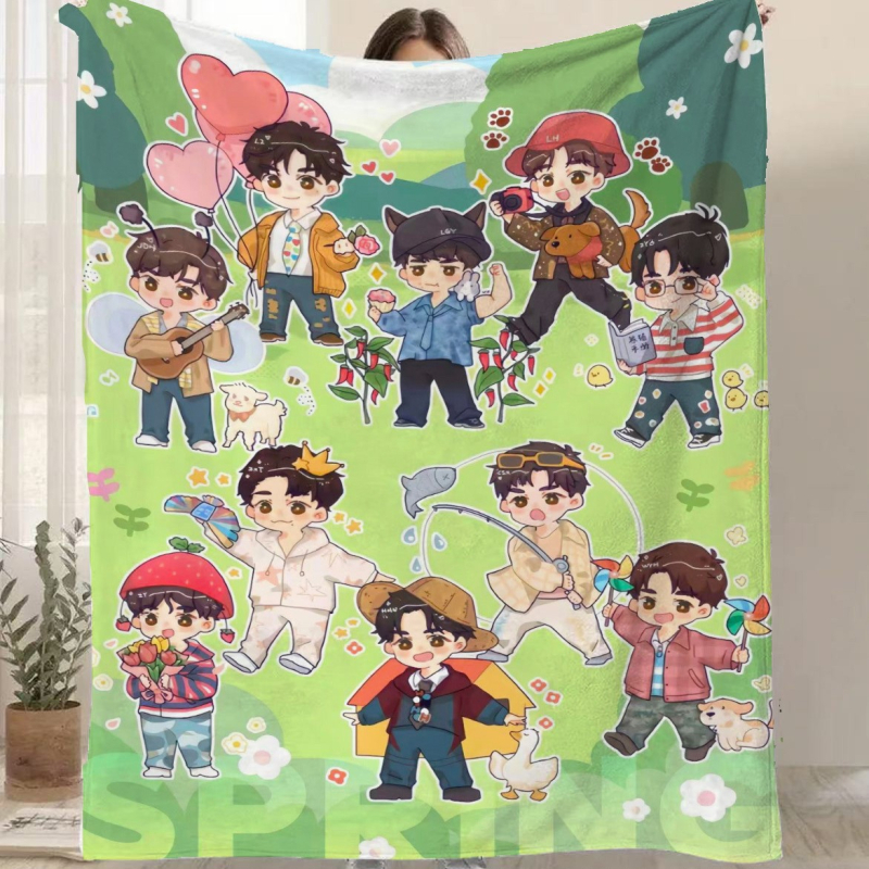 Фланелено одеяло с карикатурен принт, полиестер, 300–500 г, за всички сезони, персонализируемо