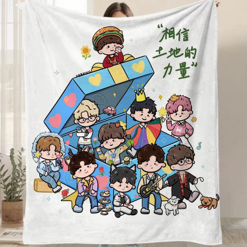 Фланелено одеяло с карикатурен принт, полиестер, 300–500 г, за всички сезони, персонализируемо