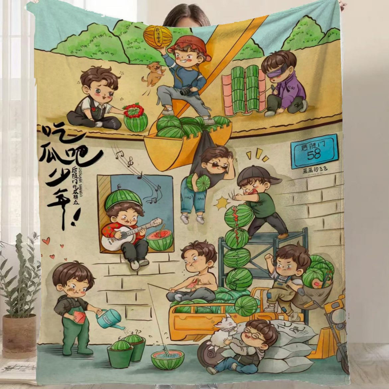 Фланелено одеяло с карикатурен принт, полиестер, 300–500 г, за всички сезони, персонализируемо