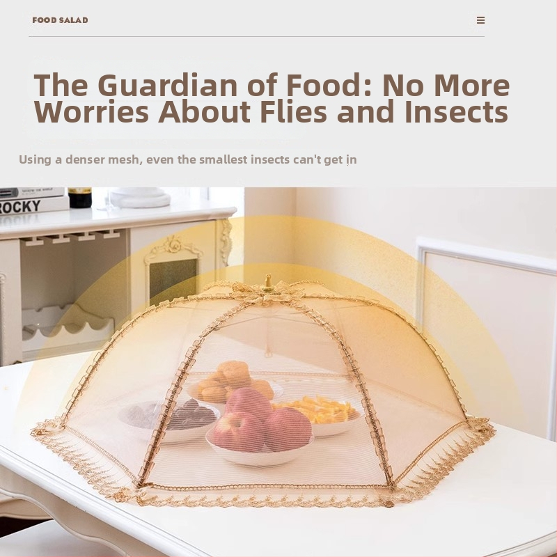 Wenwan dýchajúci kryt na jedlo, skladací kryt na stôl, sieťová konštrukcia, ochrana proti prachu a škodcom pre domáce použitie