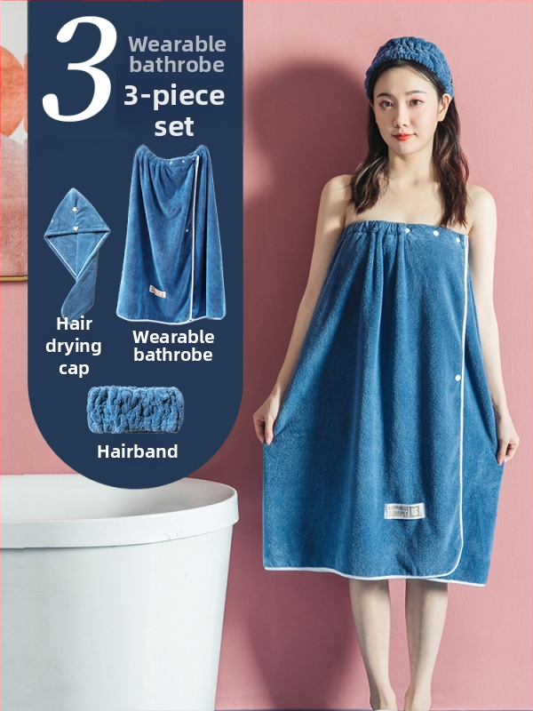 Moteriška dėvima vonios wrap apranga - ne medvilnė, sugeria ir greitai džiūsta, chalato stiliaus maudymosi sijonas, trijų dalių komplektas (Jacquard 150d, 80% poliesterio / 20% nailono)