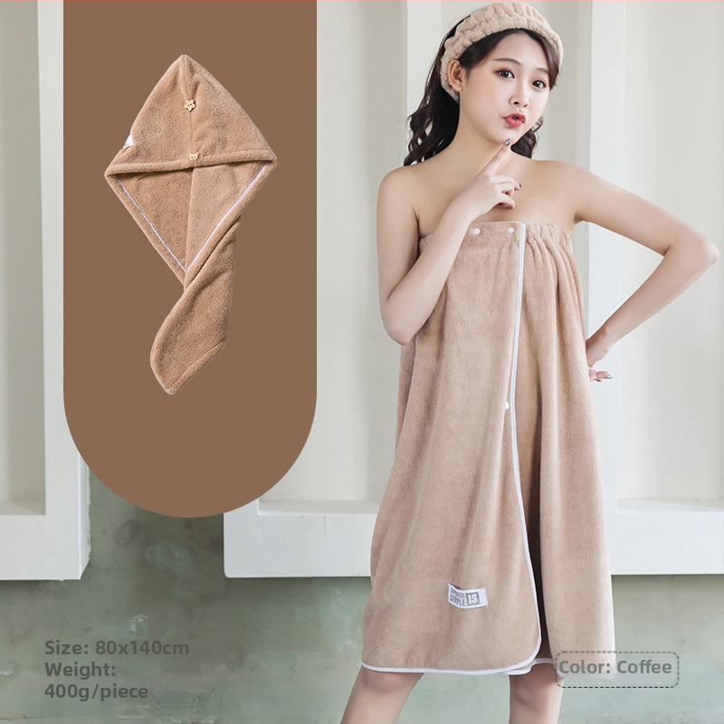 Moteriška dėvima vonios wrap apranga - ne medvilnė, sugeria ir greitai džiūsta, chalato stiliaus maudymosi sijonas, trijų dalių komplektas (Jacquard 150d, 80% poliesterio / 20% nailono)