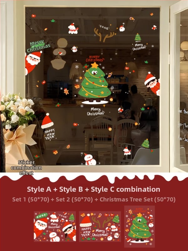 Санта-Клаус прозоречни стикери за стена – водоустойчиви стенни стикери, 2 бр, модел 69850, материал: коприна, за всекидневна