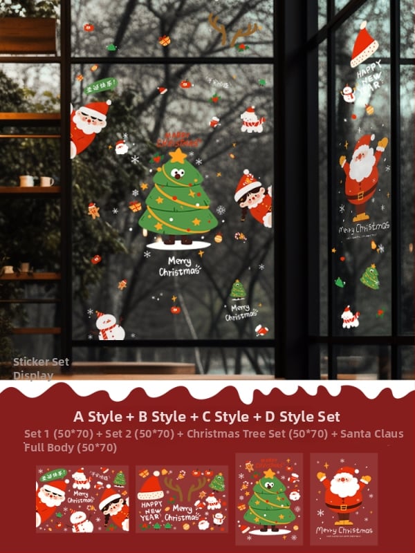 Санта-Клаус прозоречни стикери за стена – водоустойчиви стенни стикери, 2 бр, модел 69850, материал: коприна, за всекидневна