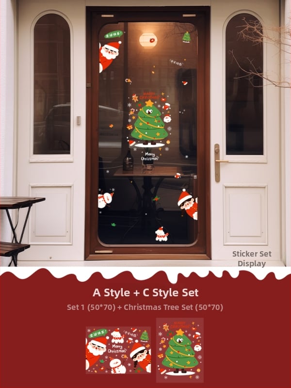 Санта-Клаус прозоречни стикери за стена – водоустойчиви стенни стикери, 2 бр, модел 69850, материал: коприна, за всекидневна