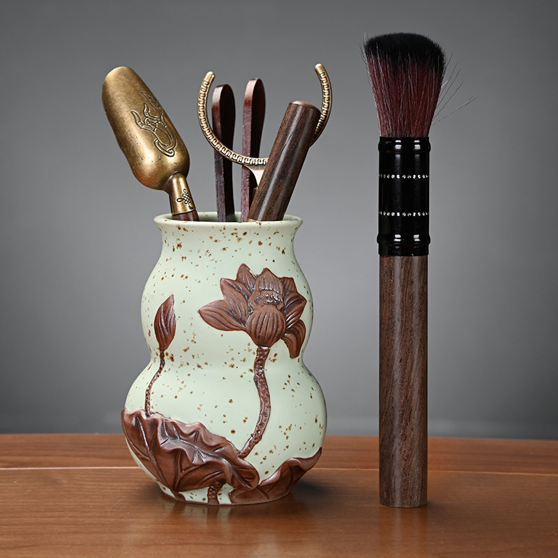 Κεραμικό σετ τελετής τσαγιού με Έξι Κυρίους (Υλικό: κεραμικό; Στυλ: Νέο κινεζικό στυλ) Περιλαμβάνει: δίσκο τσαγιού, πετσέτα, χαλάκι για τσάι και αξεσουάρ τσαγιού