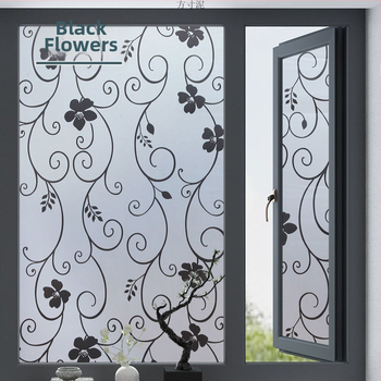 PVC lango filmas privatumo užtikrinimui su augalų motyvu, matinė apdaila, tinkama voniai ir stiklinėms durims – paprastas ir modernus stilius