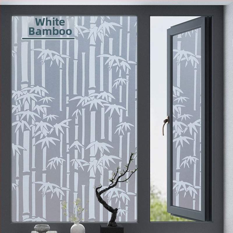 PVC lango filmas privatumo užtikrinimui su augalų motyvu, matinė apdaila, tinkama voniai ir stiklinėms durims – paprastas ir modernus stilius