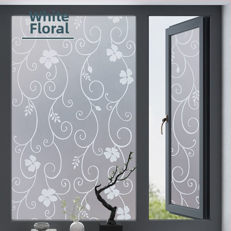 PVC lango filmas privatumo užtikrinimui su augalų motyvu, matinė apdaila, tinkama voniai ir stiklinėms durims – paprastas ir modernus stilius