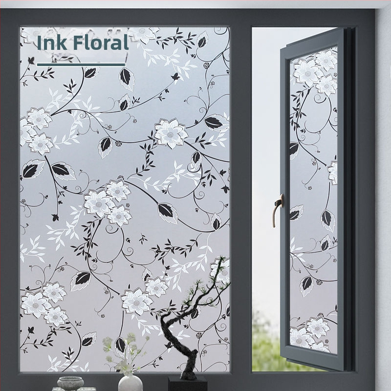 PVC lango filmas privatumo užtikrinimui su augalų motyvu, matinė apdaila, tinkama voniai ir stiklinėms durims – paprastas ir modernus stilius