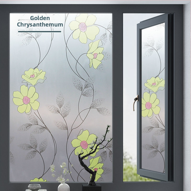 PVC lango filmas privatumo užtikrinimui su augalų motyvu, matinė apdaila, tinkama voniai ir stiklinėms durims – paprastas ir modernus stilius