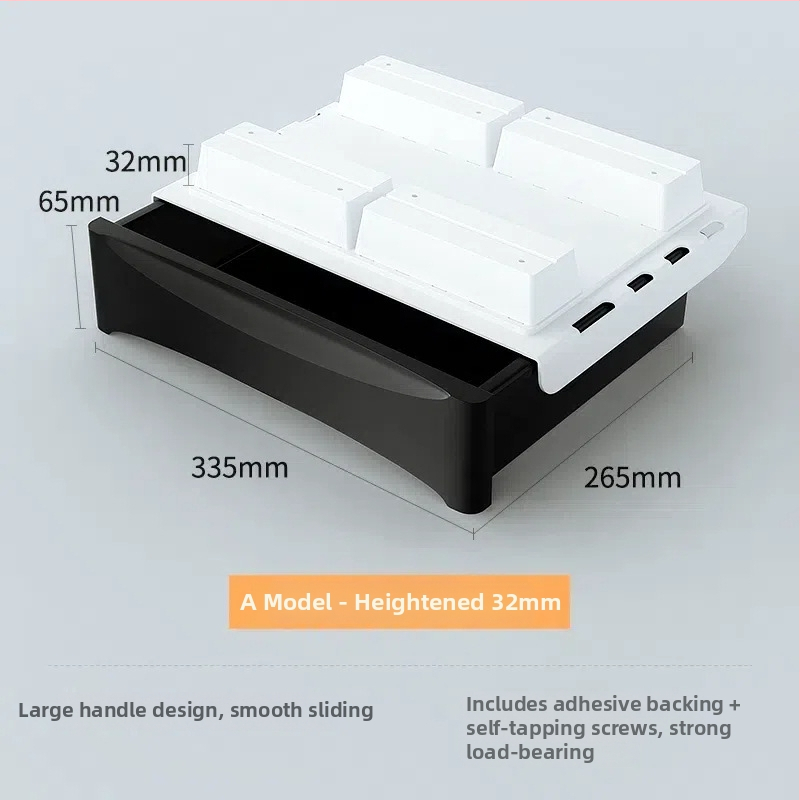 Po stalčiumi ištraukiama laikymo dėžutė su lipniu tvirtinimu, be gręžimo, 45 L talpa, PP plastikas, modelis 090