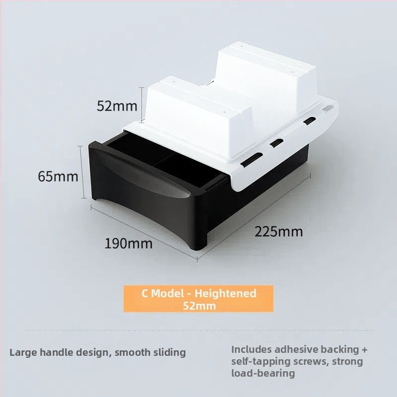 Po stalčiumi ištraukiama laikymo dėžutė su lipniu tvirtinimu, be gręžimo, 45 L talpa, PP plastikas, modelis 090