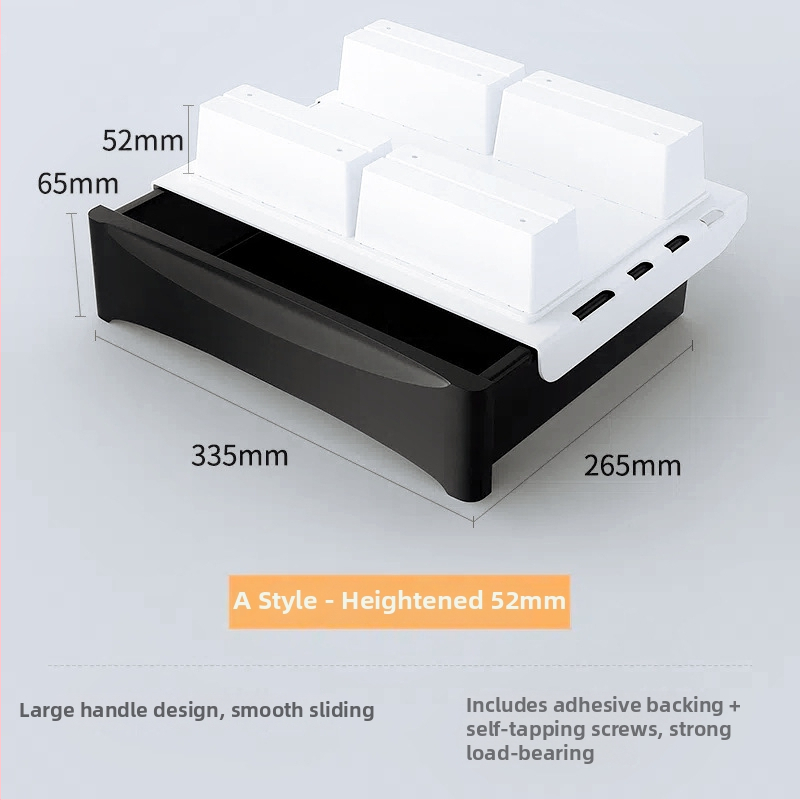 Po stalčiumi ištraukiama laikymo dėžutė su lipniu tvirtinimu, be gręžimo, 45 L talpa, PP plastikas, modelis 090