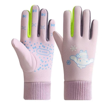 Bērnu siltās cimdi ārējiem sportam un velobraukšanai – poliestera šķiedra, saglabā siltumu, karikatūras raksts, vecums 6–10 gadi, ziema un rudens