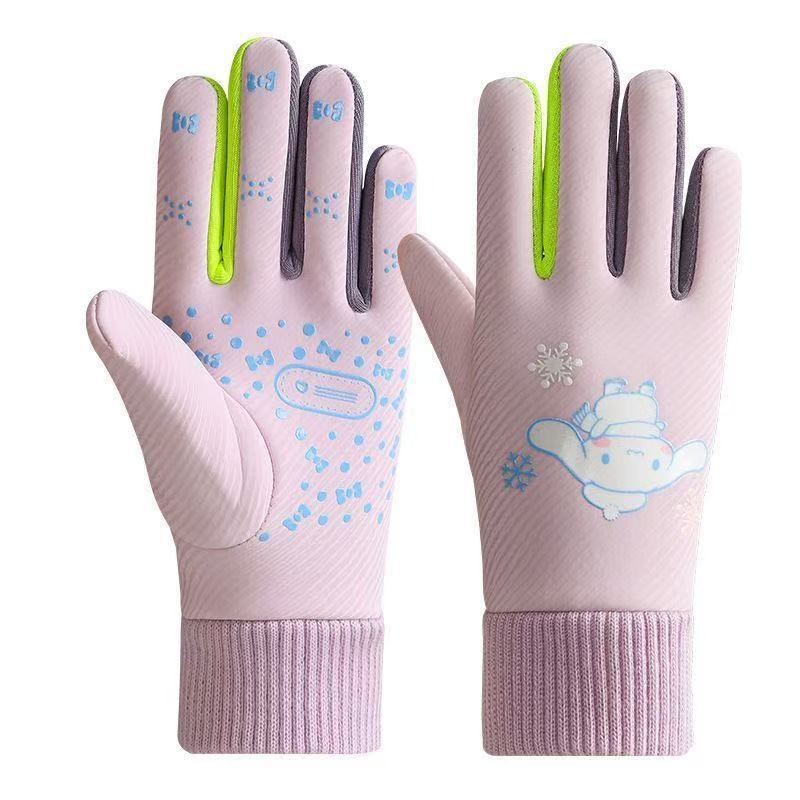 Bērnu siltās cimdi ārējiem sportam un velobraukšanai – poliestera šķiedra, saglabā siltumu, karikatūras raksts, vecums 6–10 gadi, ziema un rudens