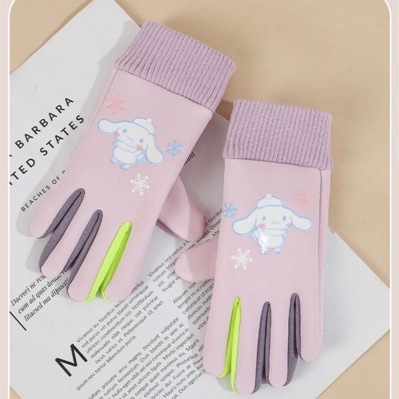 Bērnu siltās cimdi ārējiem sportam un velobraukšanai – poliestera šķiedra, saglabā siltumu, karikatūras raksts, vecums 6–10 gadi, ziema un rudens