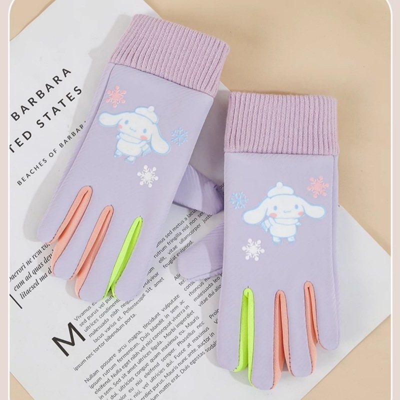 Bērnu siltās cimdi ārējiem sportam un velobraukšanai – poliestera šķiedra, saglabā siltumu, karikatūras raksts, vecums 6–10 gadi, ziema un rudens