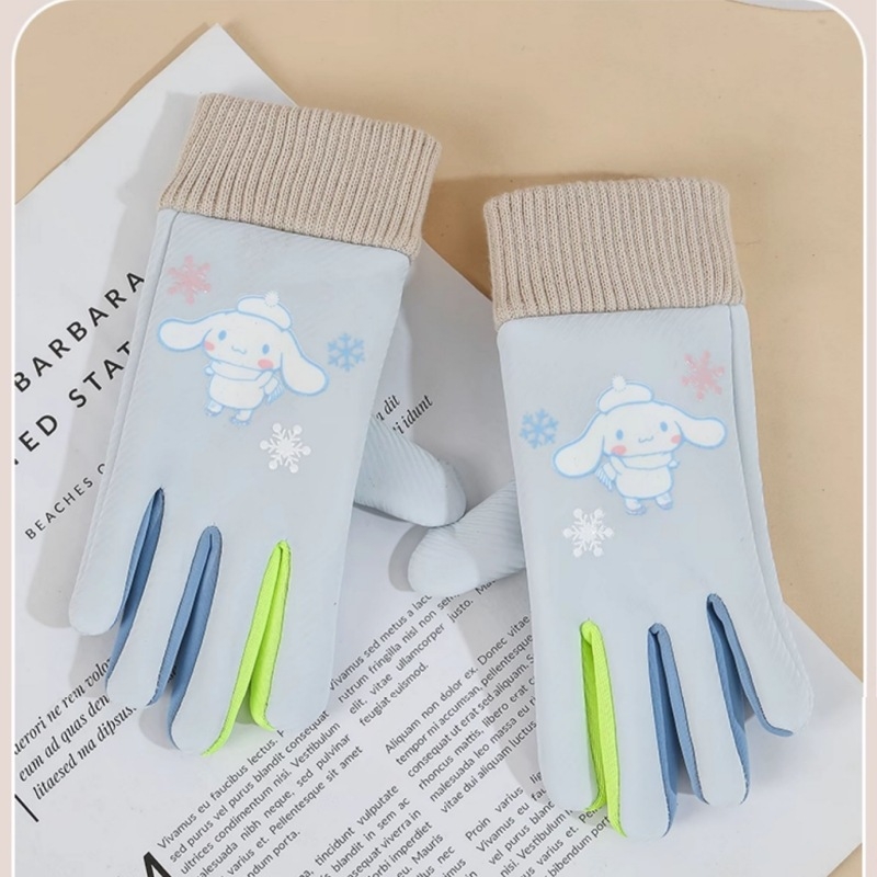 Bērnu siltās cimdi ārējiem sportam un velobraukšanai – poliestera šķiedra, saglabā siltumu, karikatūras raksts, vecums 6–10 gadi, ziema un rudens