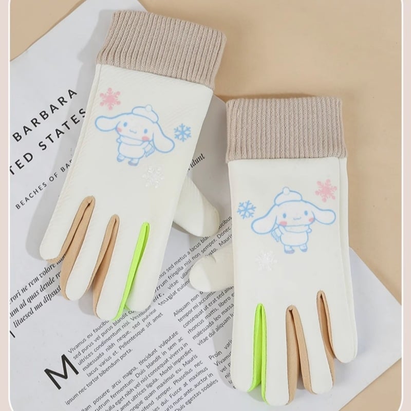 Bērnu siltās cimdi ārējiem sportam un velobraukšanai – poliestera šķiedra, saglabā siltumu, karikatūras raksts, vecums 6–10 gadi, ziema un rudens