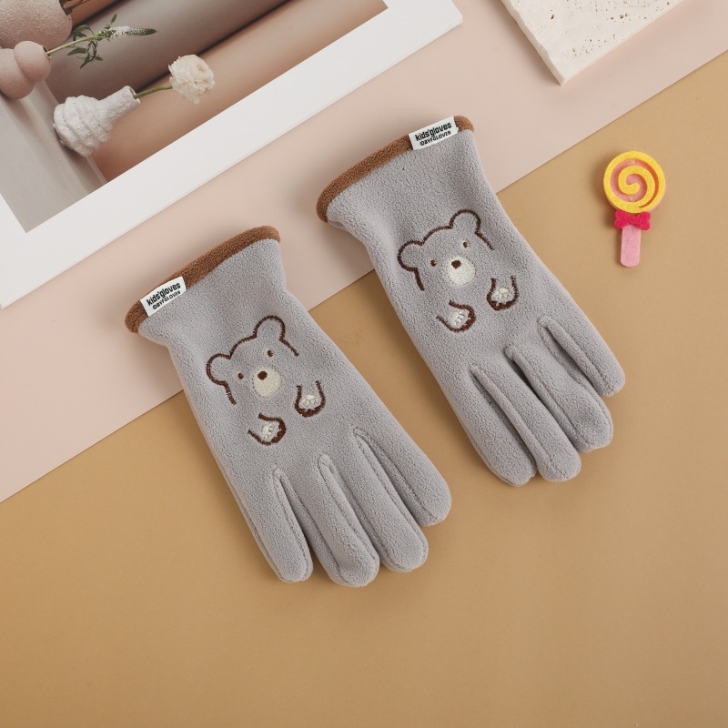 Bērnu siltās cimdi ārējiem sportam un velobraukšanai – poliestera šķiedra, saglabā siltumu, karikatūras raksts, vecums 6–10 gadi, ziema un rudens