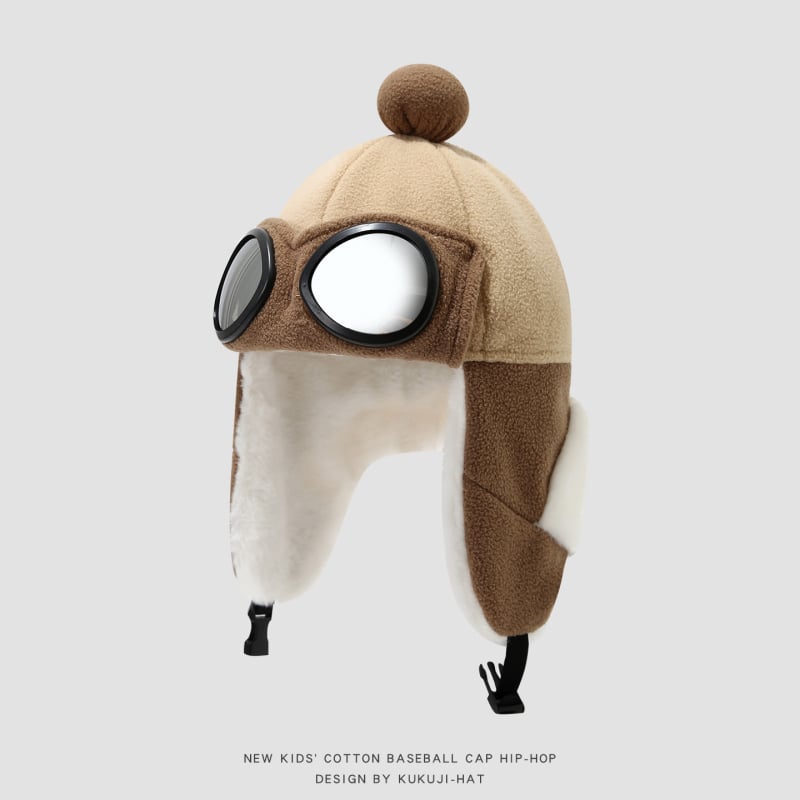 Žieminė Lei Feng kepurė vaikams su lakūnų akiniais, vėjo atspari ir šilta, amžius 4–6 metai